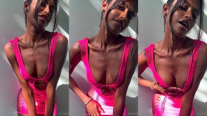 Teasing Anna Celeste showing her small tits in pink dress leaked clip