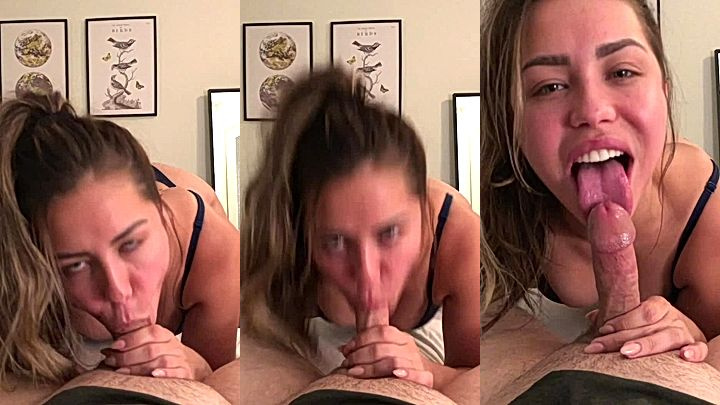 Alina Lopez enjoying hot blowjob till last cum drop leaks